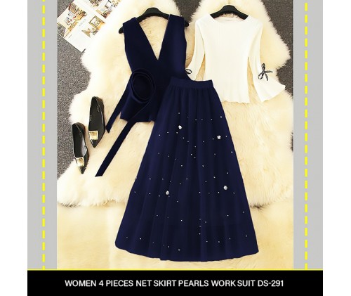 Women 4 Pieces Net Skirt Pearls Work Suit DS-291